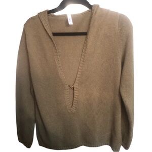 Gap medium olive green Hooded Deep V-neck cotton sweater mid weight NWOT